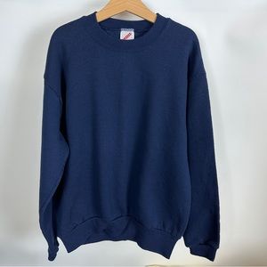 Vintage Jerzees Crewneck Sweatshirt Sweater Kids Large Navy Blue Solid‎ Plain